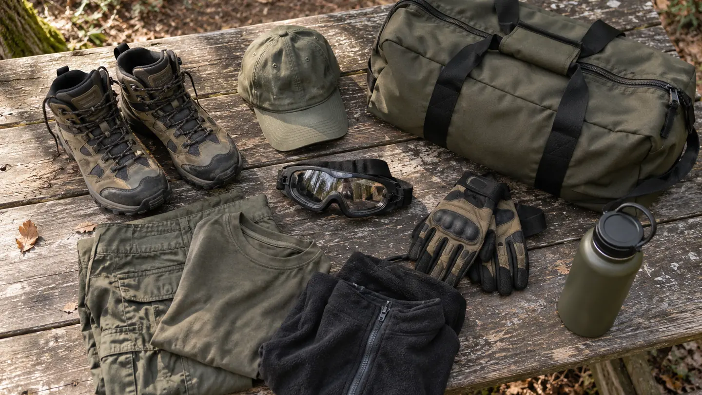 Équipement minimum pour débuter l’airsoft : protection oculaire, chaussures adaptées, tenue résistante et eau