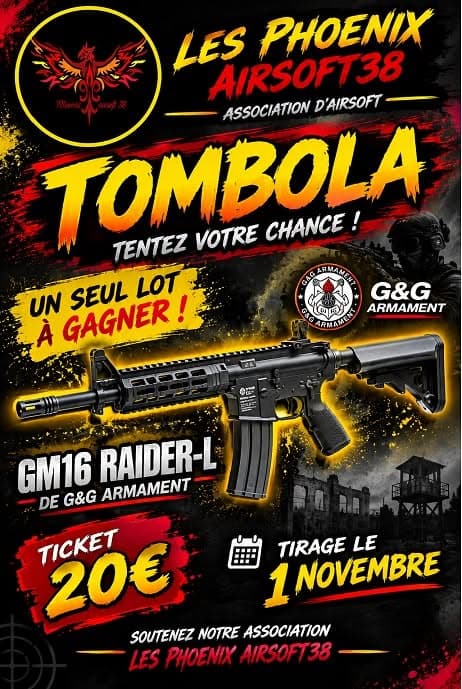 tombola phœnix airsoft38 ticket 20 euro la premier novembre — Open Play à Saint-Bonnet-de-Chavagne